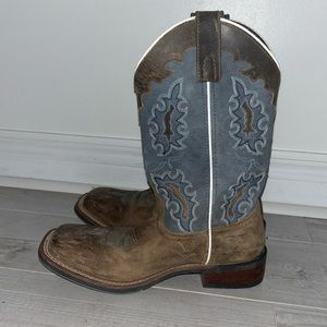 💙🤠🤎Blue and brown leather cowboy boots